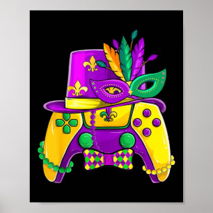 Poster Contrôleur de jeu vidéo Mardi Gras Jester Casquett