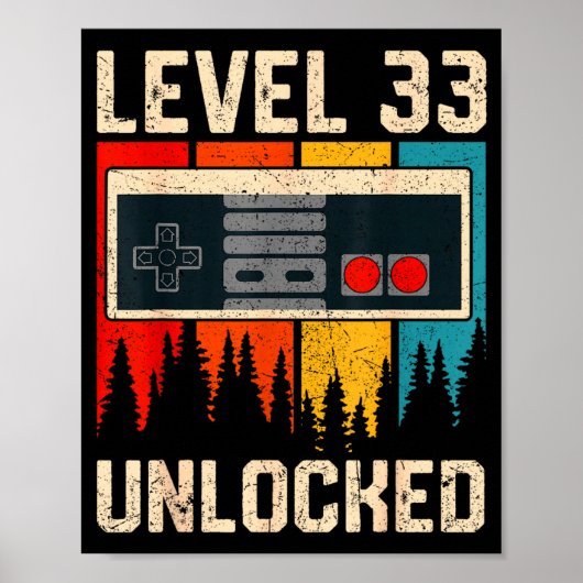 Poster Contrôleur de jeu vidéo Niveau 33 débloqué Anniver (Devant)