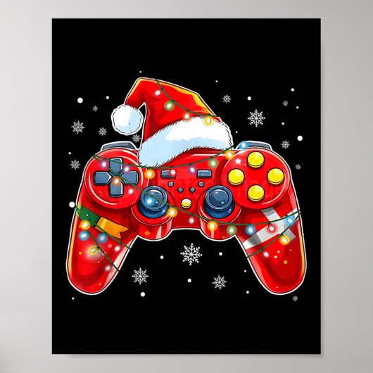 Poster Contrôleur de jeu vidéo Noël Santa Hat Gamer Bo (Devant)