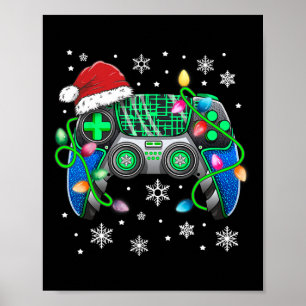 Poster Contrôleur de jeu vidéo Noël Santa Hat Gamer Bo