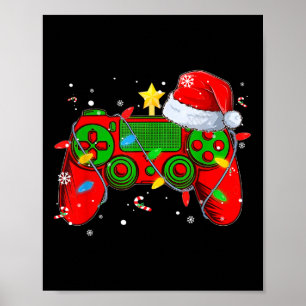 Poster Contrôleur de jeu vidéo Noël Santa Hat Gamer Bo