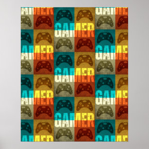 POSTER CONTRÔLEUR DE JEU VIDÉO VINTAGE GAMER