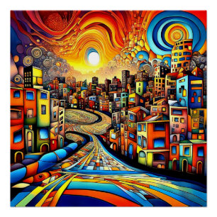 Poster Conurbation au coucher du soleil 1