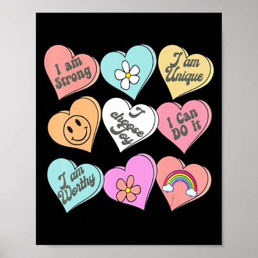 Poster Conversation Hearts Groovy Valentines Day Cute Tea (Devant)