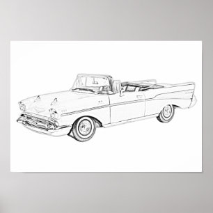 Poster Convertible 1957 noir et blanc de Bel Air de Chevy