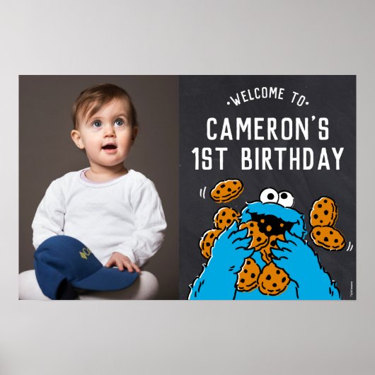Poster Cookie Monster 1er anniversaire Bienvenue (Devant)
