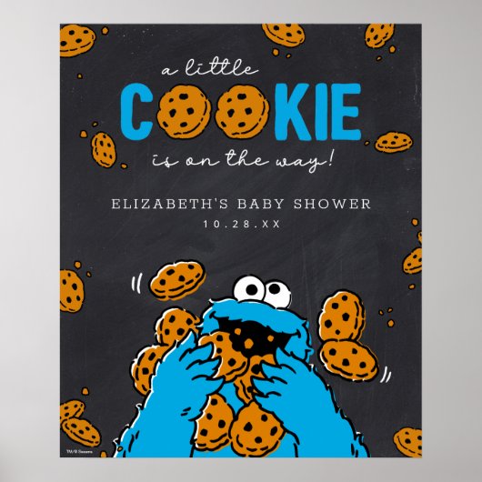 Poster Cookie Monster Chalkboard Baby shower Bienvenue (Devant)