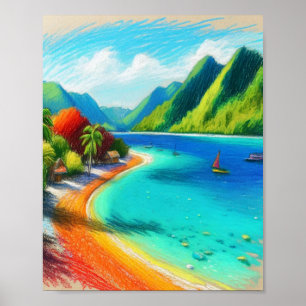 Poster Cook's Bay, Moorea, Polynésie française Aquarelle