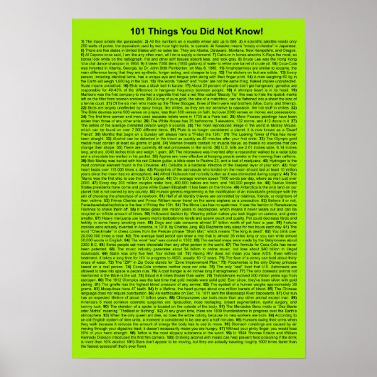 Poster Cool 101 Ce Que Vous Ne Saviez Pas (Lime Neon) (Devant)