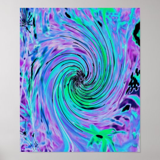 Poster Cool Abstrait de chaux vert et violet floral (Devant)