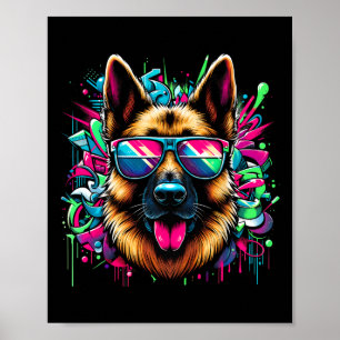Poster Cool allemand berger chien Graffiti Art Style Chri