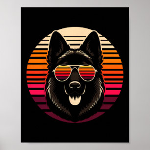 Poster Cool allemand berger chien retro Sunset Art Style