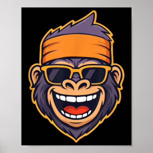 Poster Cool Ape Gorilla Head Funky Monkey Retro Bandana C