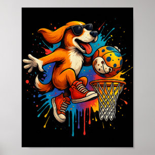 Poster Cool Basketball Chien Dunking Amusants Enfants Ani