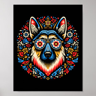 Poster Cool berger allemand chien folk style d'art Noël