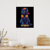 Poster Cool Black Cat Gamer Halloween (Cuisine)