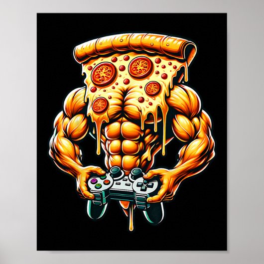 Poster Cool Bodybuilding Gamer Pizza Présente (Devant)