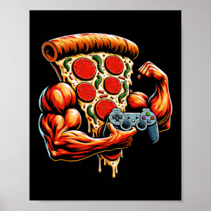 Poster Cool Bodybuilding Gamer Pizza Présente 2