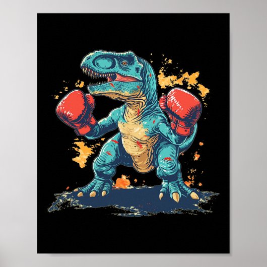 Poster Cool Boxing Gloves With Dinosaur  (Devant)