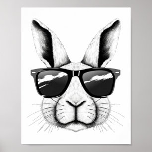 Poster Cool Bunny Face Sungles Drôle lapin lapin de Pâque