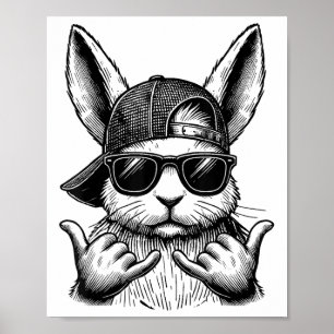 Poster Cool Bunny Face Sungles Rabbit Jour de Pâques Enfa