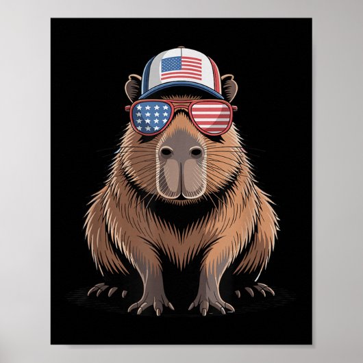 Poster Cool Capybara Usa Drapeau Sungles Indépendance 4èm (Devant)