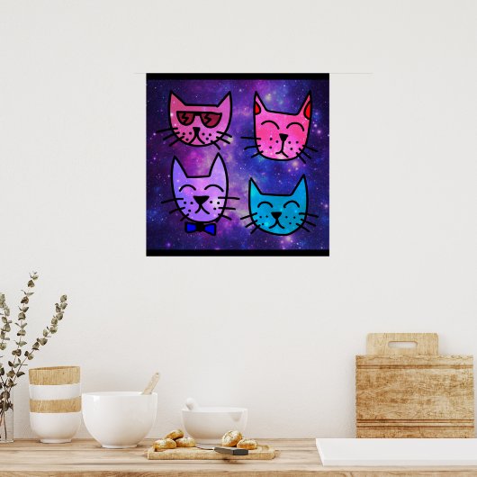 Poster Cool Cat face sur un Arrière - plan spatial (Cuisine)
