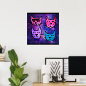 Poster Cool Cat face sur un Arrière - plan spatial (Bureau à domicile)