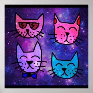 Poster Cool Cat face sur un Arrière - plan spatial