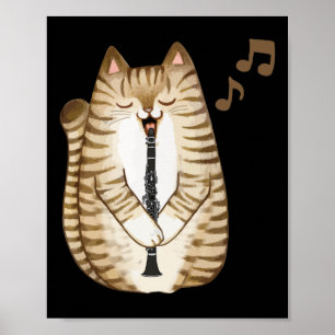 Poster Cool Cat Playing The Clarinet Design Hippy Hipster