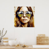 Poster Cool Chick avec la réflexion d'un festival de musi (Cuisine)