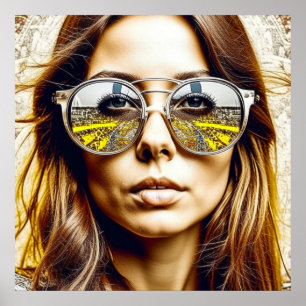 Poster Cool Chick avec la réflexion d'un festival de musi