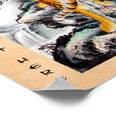 Poster Cool chinois fluffé tigre d'aquarelle rose (Coin)