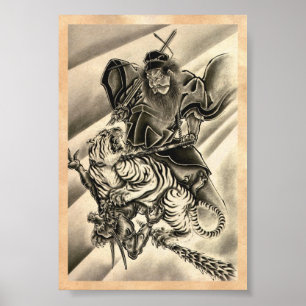 Poster Cool classique vintage japonais démon samurai tige
