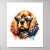 Poster Cool Cocker Spaniel à Shades Aquarelle Mur Art (Devant)