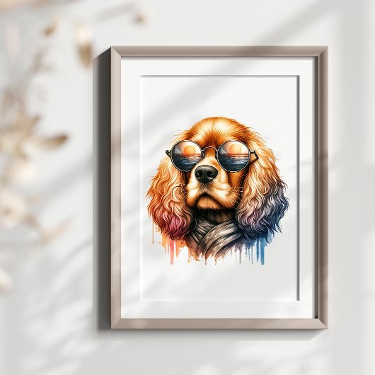 Poster Cool Cocker Spaniel à Shades Aquarelle Mur Art