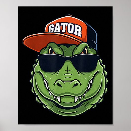 Poster Cool Crocodile Animal Gator Graphic With Cap And S (Devant)