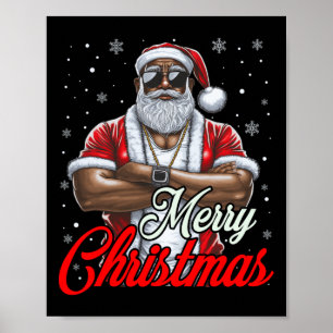 Poster Cool de pyjama de Noël afro-américain Père Noël No