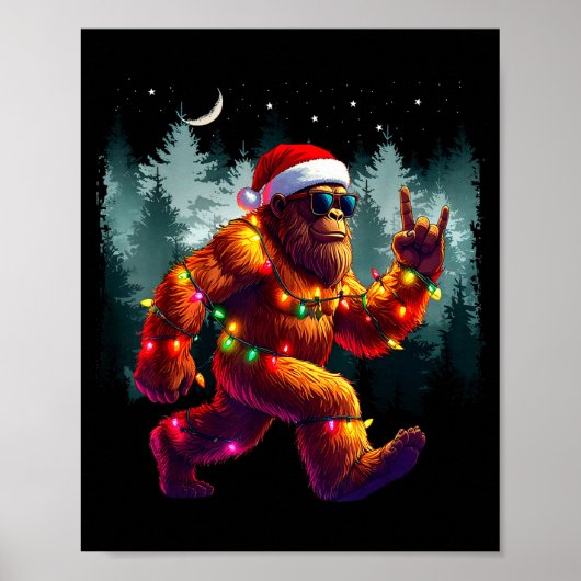 Poster Cool Devil Horns Sasquatch Holiday Lights Christma (Devant)