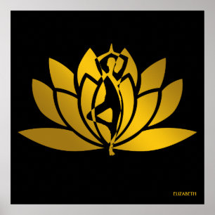 Poster Cool d'or de méditation de yoga de fleur de Lotus