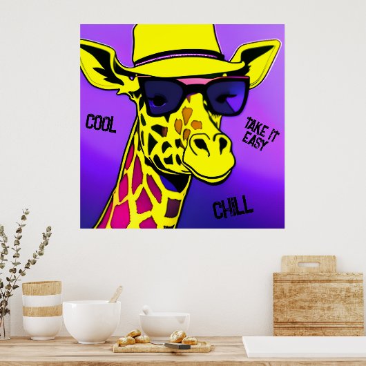 Poster Cool Dude Giraffe en lunettes de soleil. Modifiabl (Cuisine)