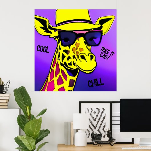 Poster Cool Dude Giraffe en lunettes de soleil. Modifiabl (Bureau à domicile)