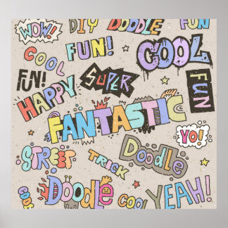 Poster Cool Fun Doodle Lettres Vintage