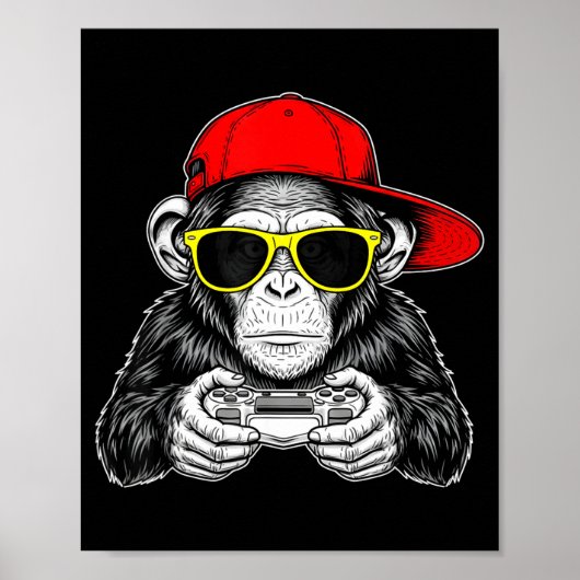 Poster Cool Gamer Monkey With Controller Funny Gaming Vid (Devant)