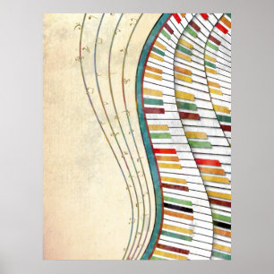 Poster Cool génial piano ondulé couleurs rétro antique