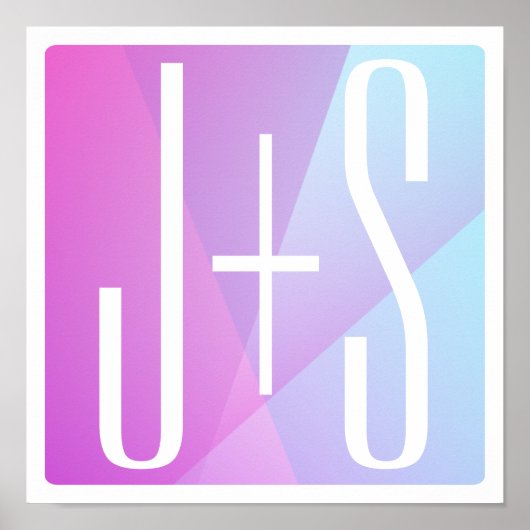 Poster Cool Géométrique rose et pourpre | Initiales de co (Devant)