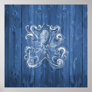 Poster cool impressionnant effet antique pieuvre blanche
