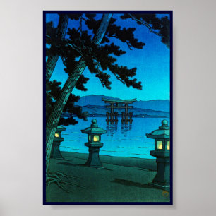 Poster Cool japonais lune nuit porte mer hasui kawase