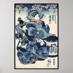 Poster Cool japonais vieux vintage ukiyo-e geisha scroll