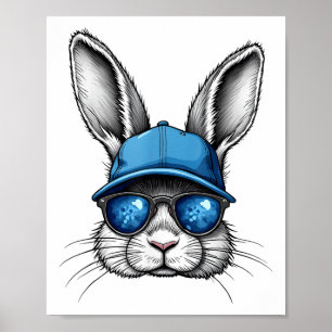 Poster Cool Jour de Pâques Visage de lapin avec Sungles H